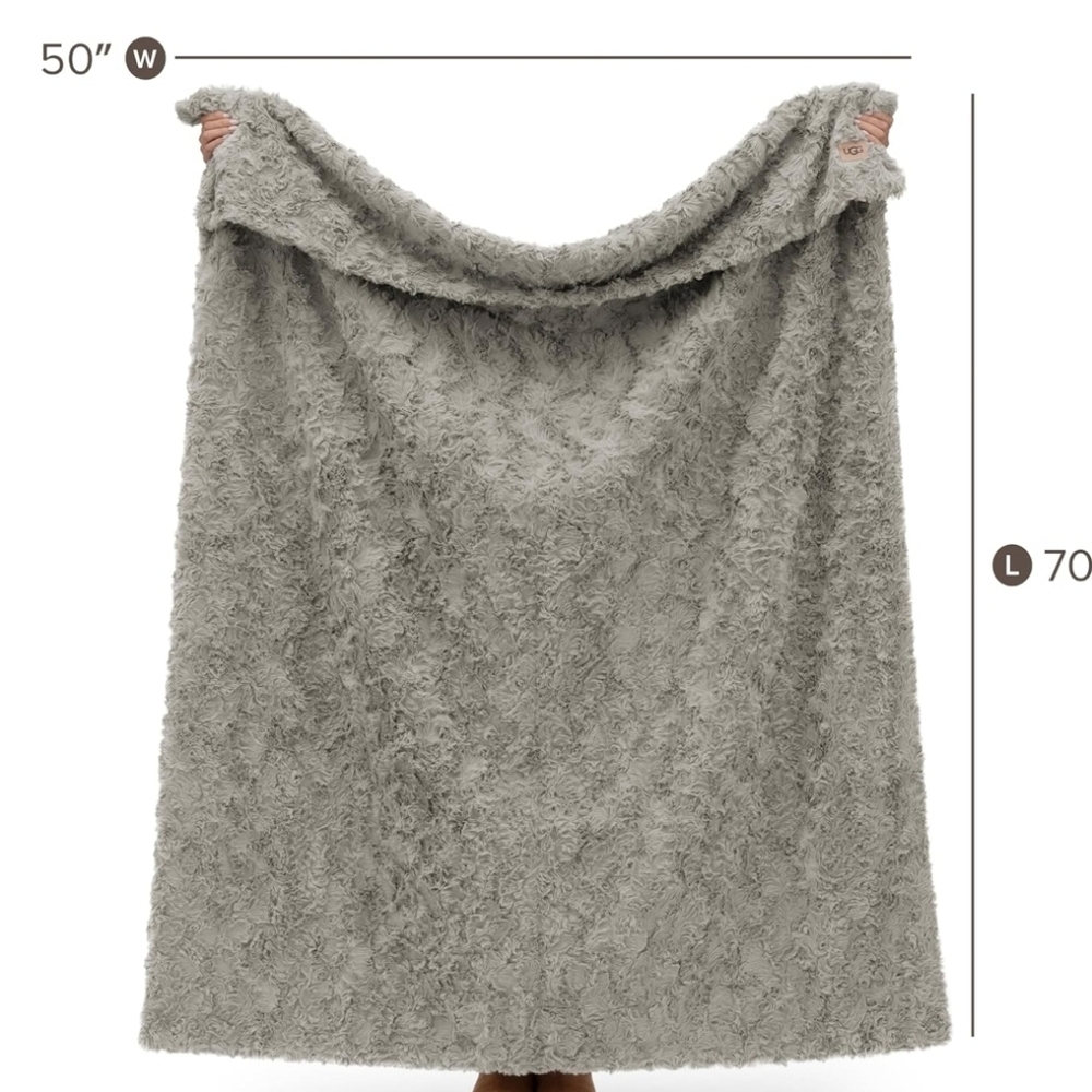 UGG Adalee Seal Grey Faux Fur Throw Blanket 50" x 70". New - Picture 2 of 3